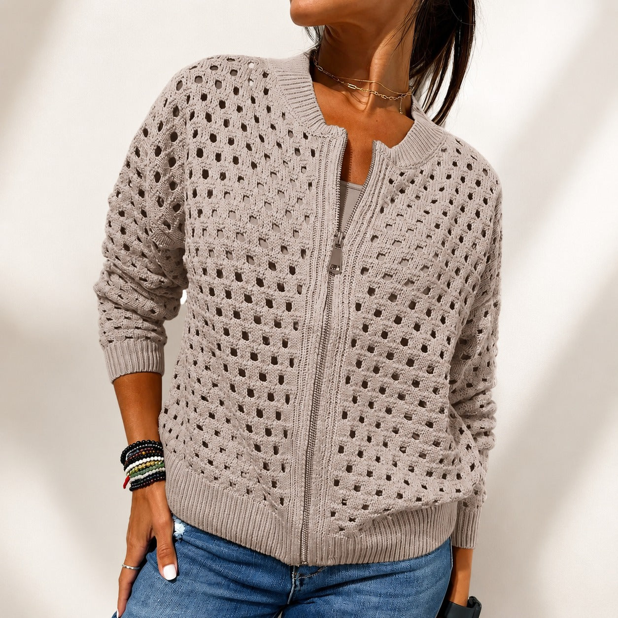 Nivara™ Open-Knit Jacket With Front Zipper
