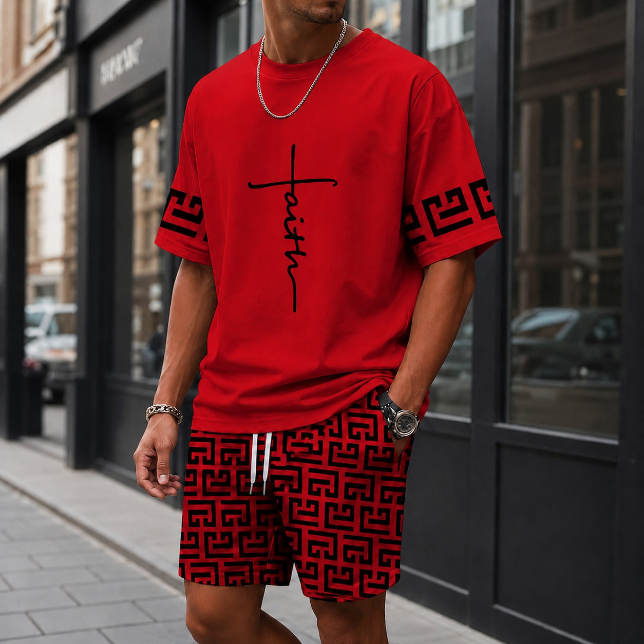 Set Lucento™ with Oversized T-Shirt and Geometric Drawstring Shorts / Bold streetwear with effortless confidence.
