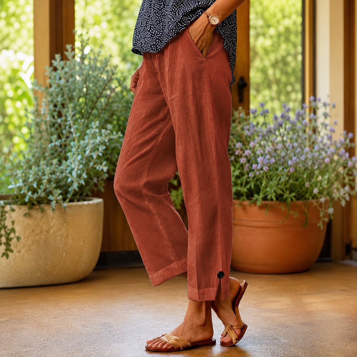 Sylvie™ Cotton Linen Pants with Side Slit Hem