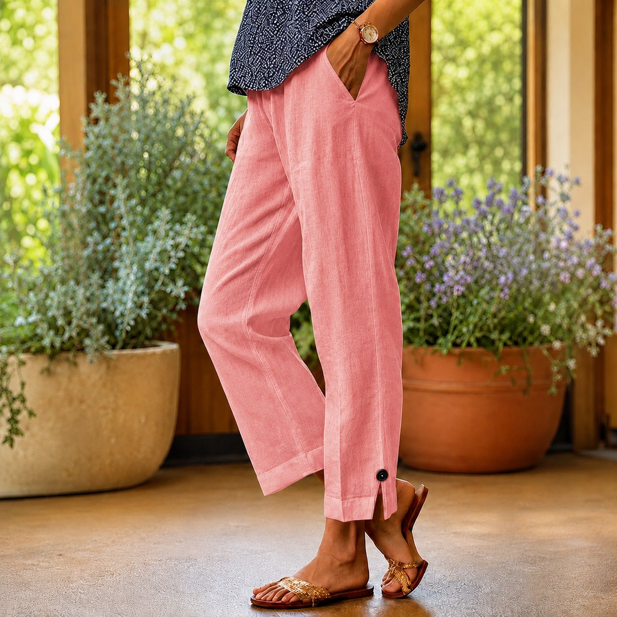 Sylvie™ Cotton Linen Pants with Side Slit Hem