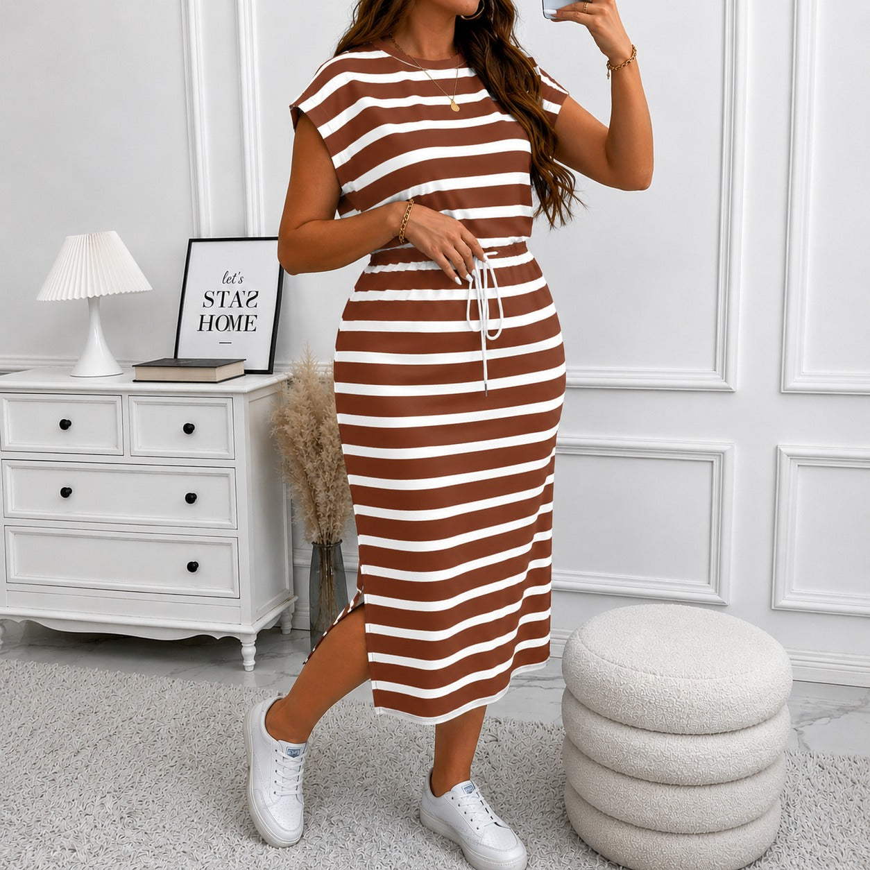 Almira™ Dress with Striped Print and Subtle Side Slit