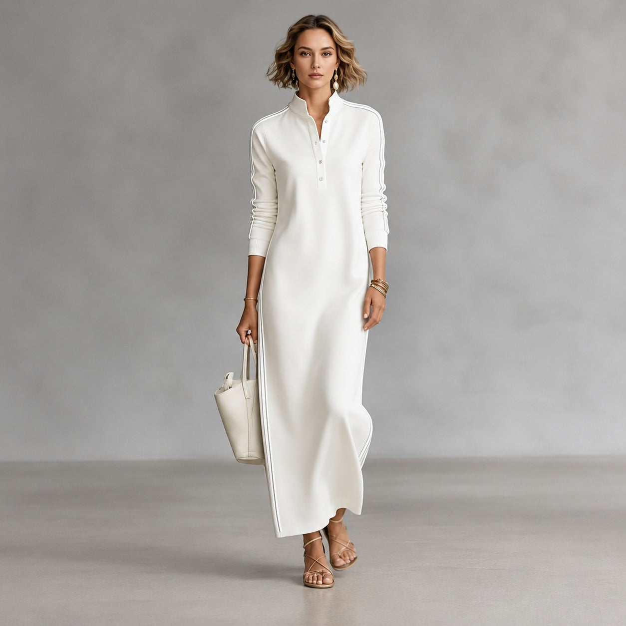 Noriele™ Polo Maxi Dress with Side Stripes and Relaxed Silhouette