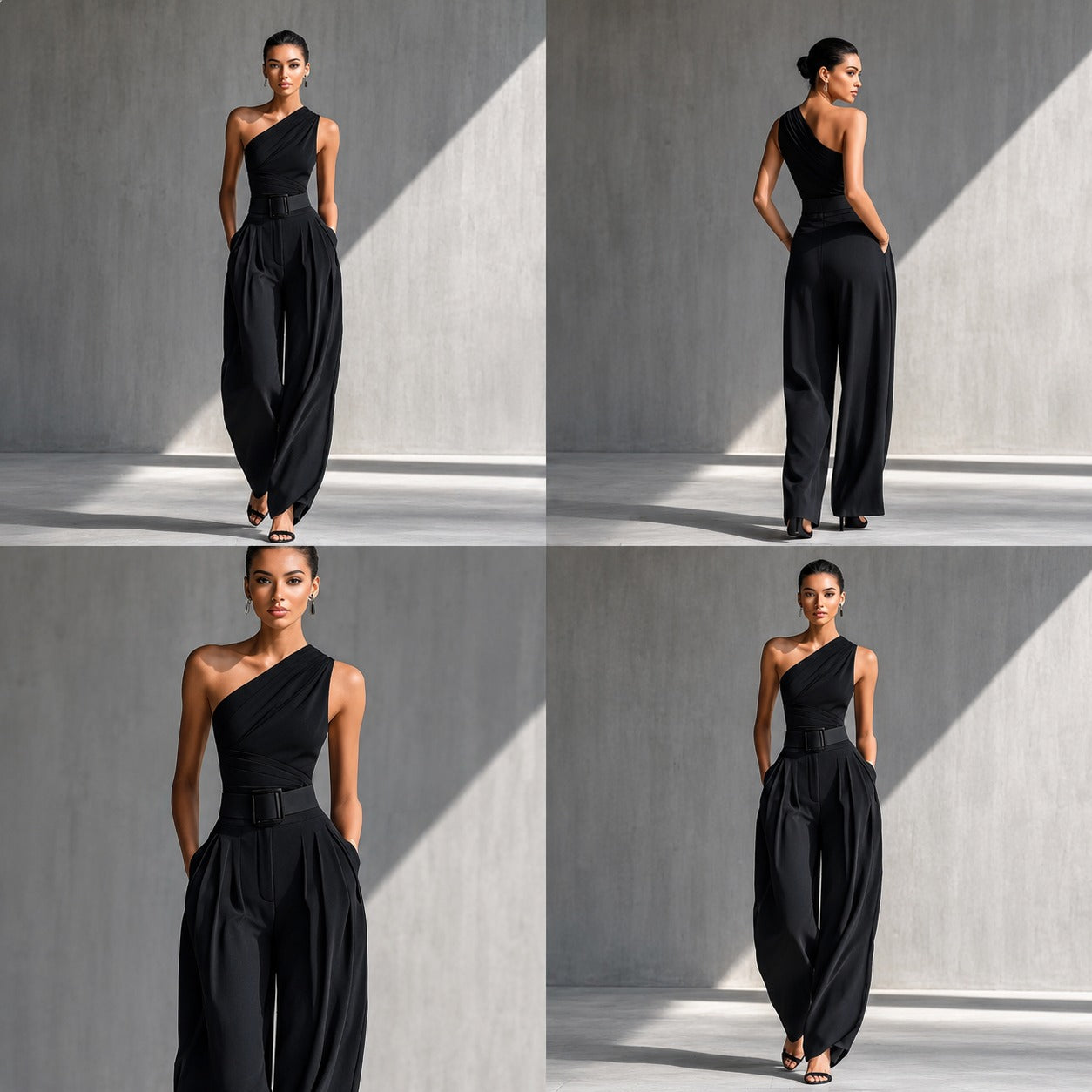 Aurevia™ Set with One-Shoulder Top and Wide-Leg Pants.