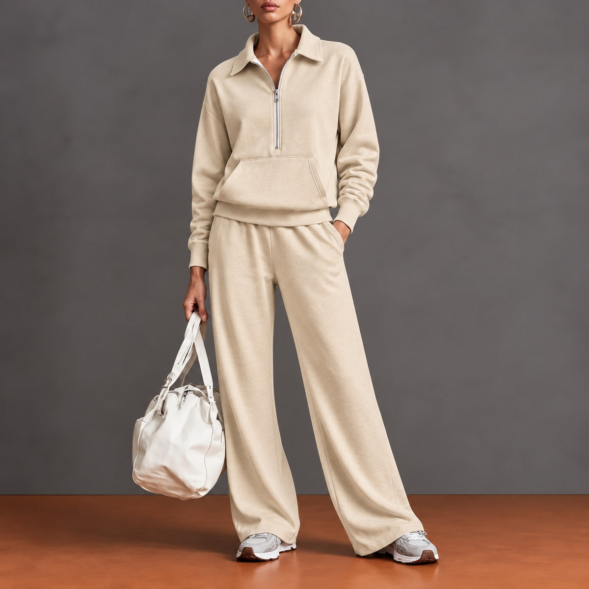 Norelle™ Set with Half-Zip Top, Kangaroo Pocket and Wide-Leg Pants