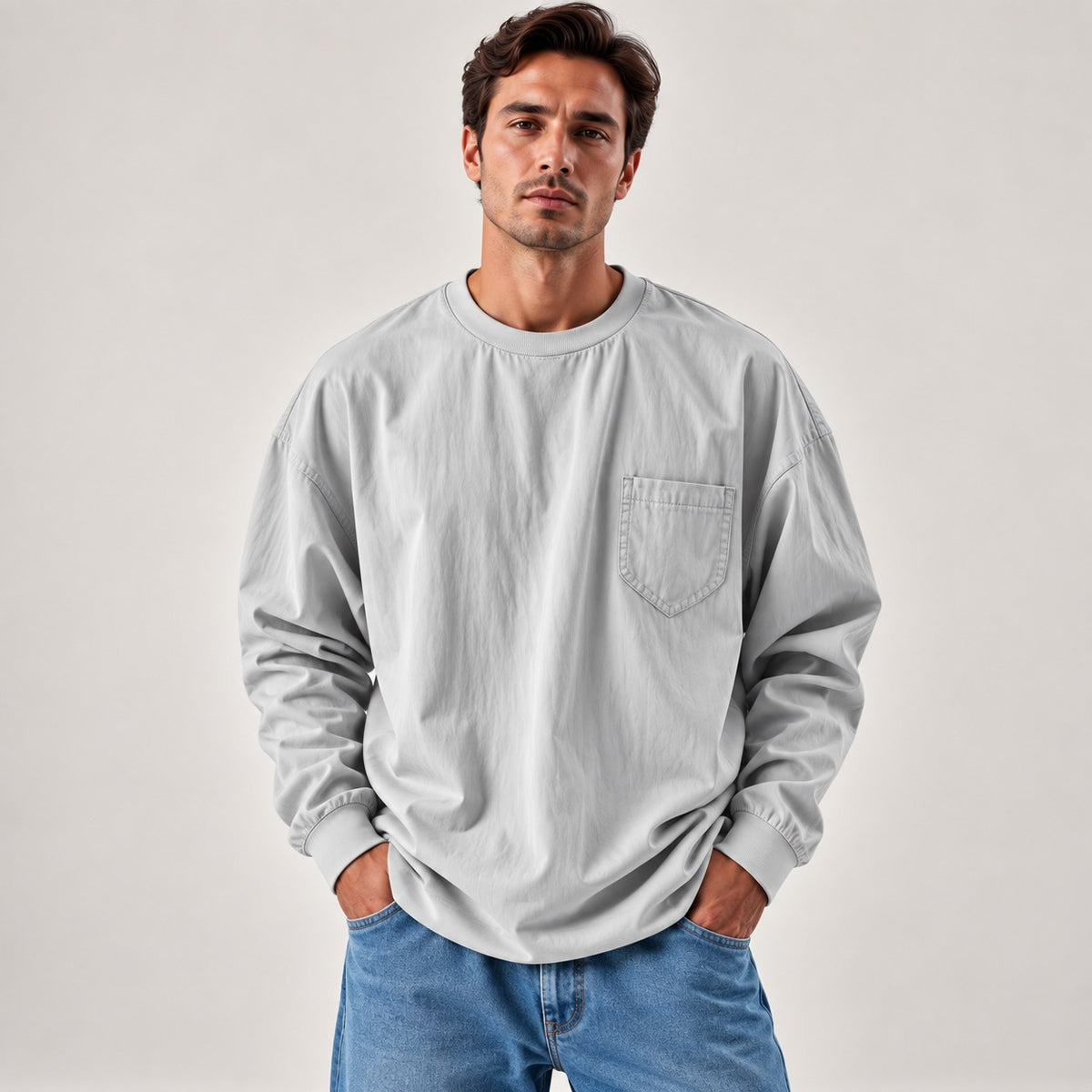Daven™ Long-Sleeve Shirt with Minimalist Design and Chest Pocket