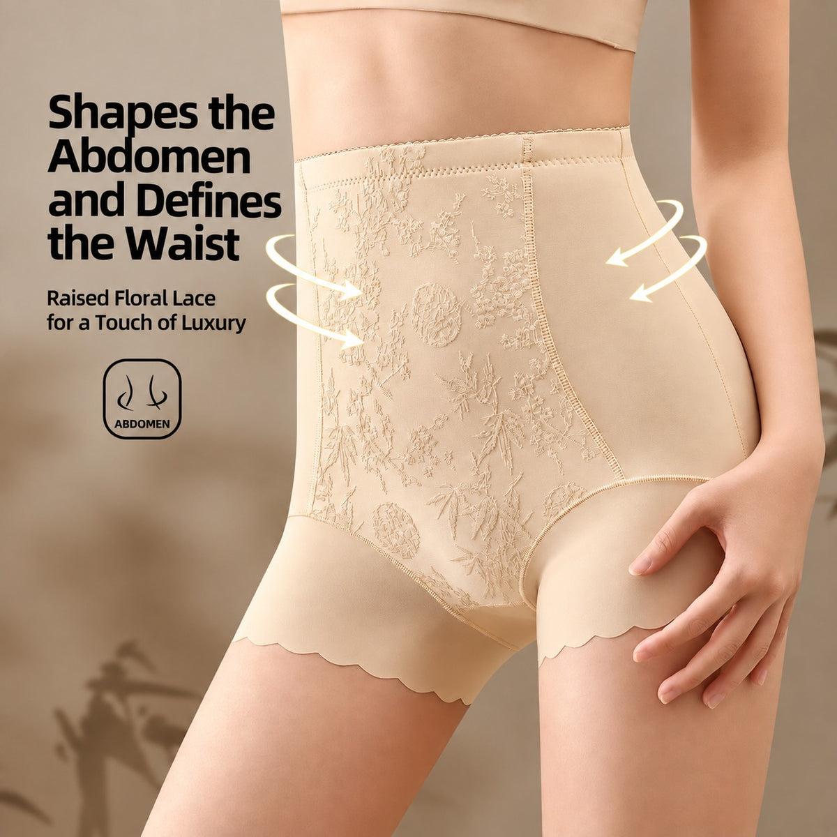 Shapewear Shorts Roslyn™ with High Waist, Floral Panel and Scalloped Hem