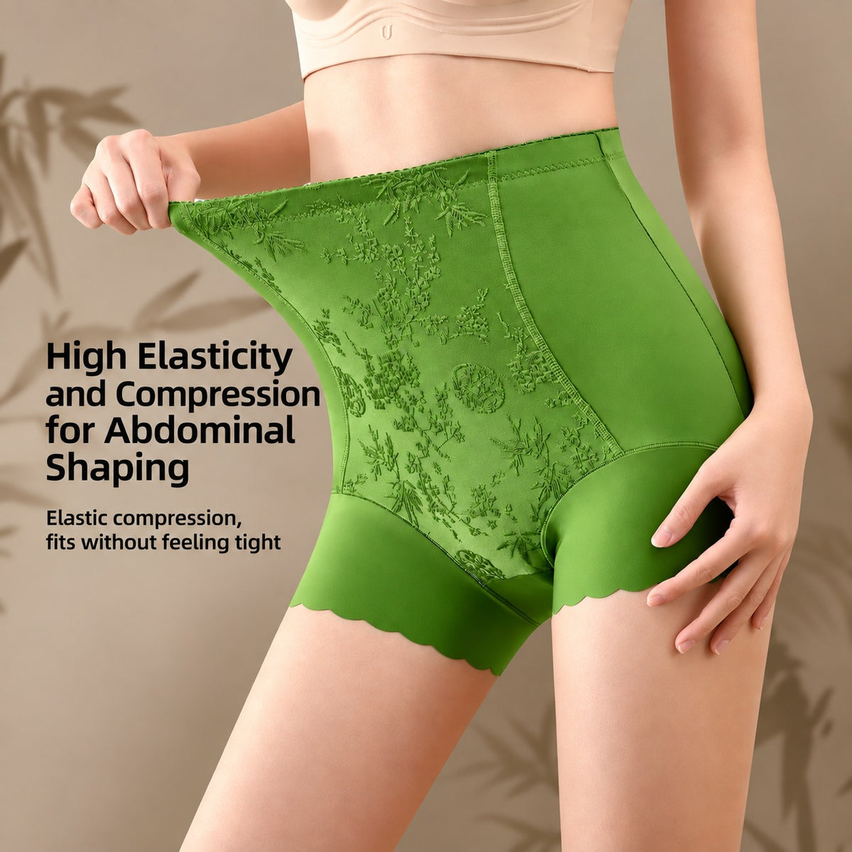 Shapewear Shorts Roslyn™ with High Waist, Floral Panel and Scalloped Hem