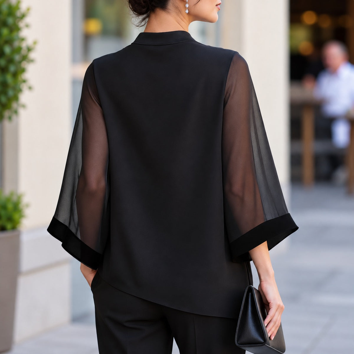Blouse Belgrave™ with Draped Cowl Neck, Sheer Sleeves and Relaxed Fit