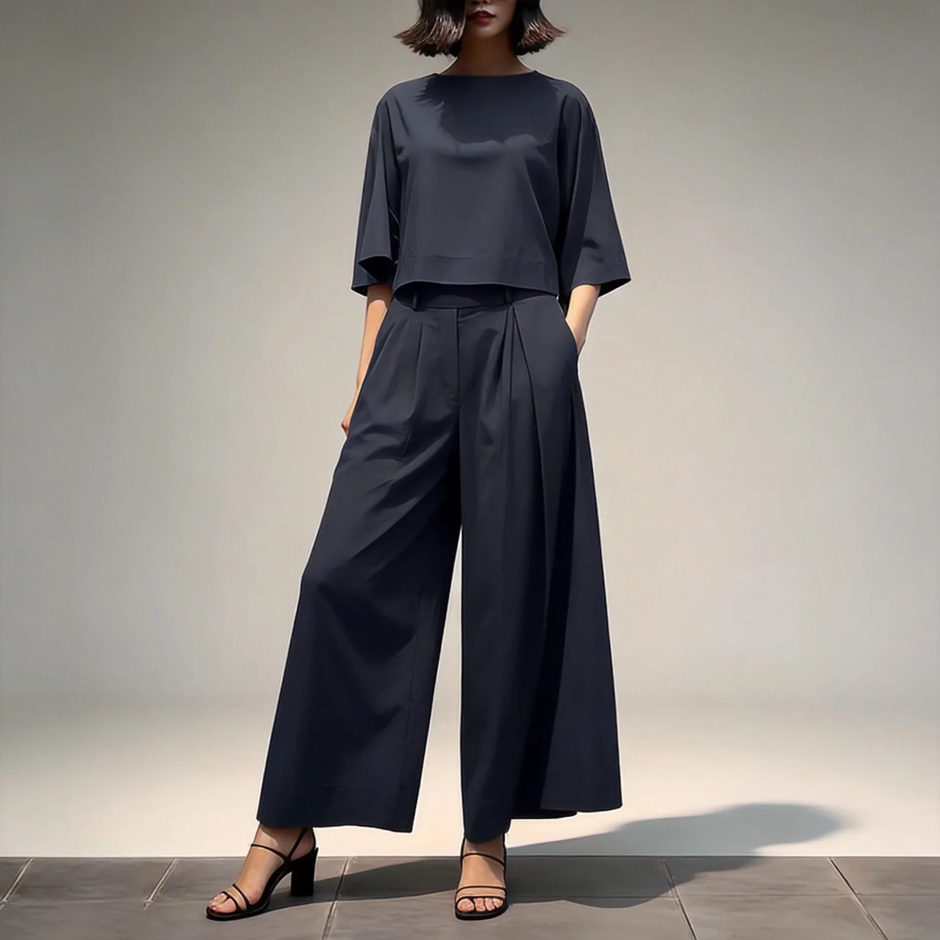 Sophia™ Chic Set with Cropped Blouse and High-Waisted Wide-Leg Pants