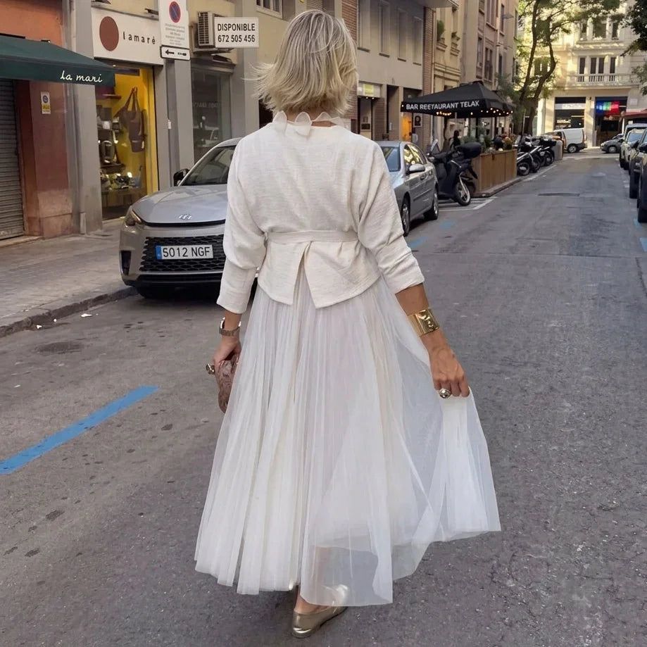 Yuna™ Pleated Midi Dress with 3/4 Sleeve Top Layer