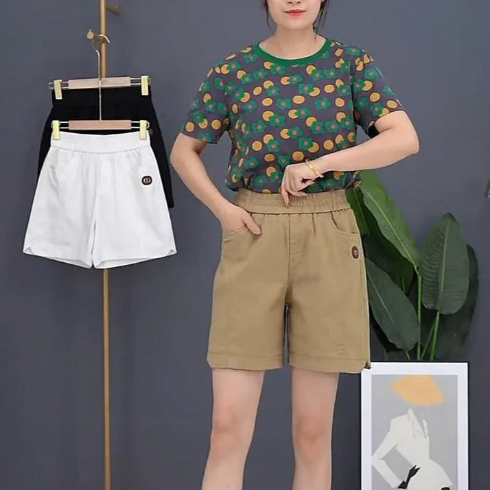 (Super Promo: Buy 2, Get 3) Women’s Twill Shorts with Elastic Waist and Loose Fit – Elegant and Fresh for Summer