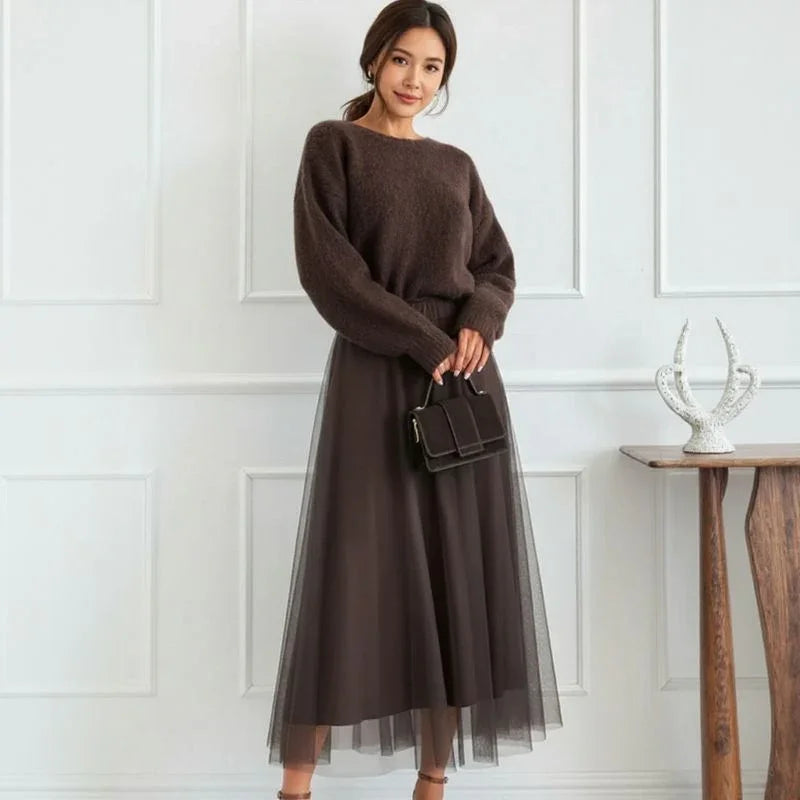 Noémie™ Set with Soft Knit Blouse and Animal Print Bow on the Back / Cozy Elegance with Surprising Charm!