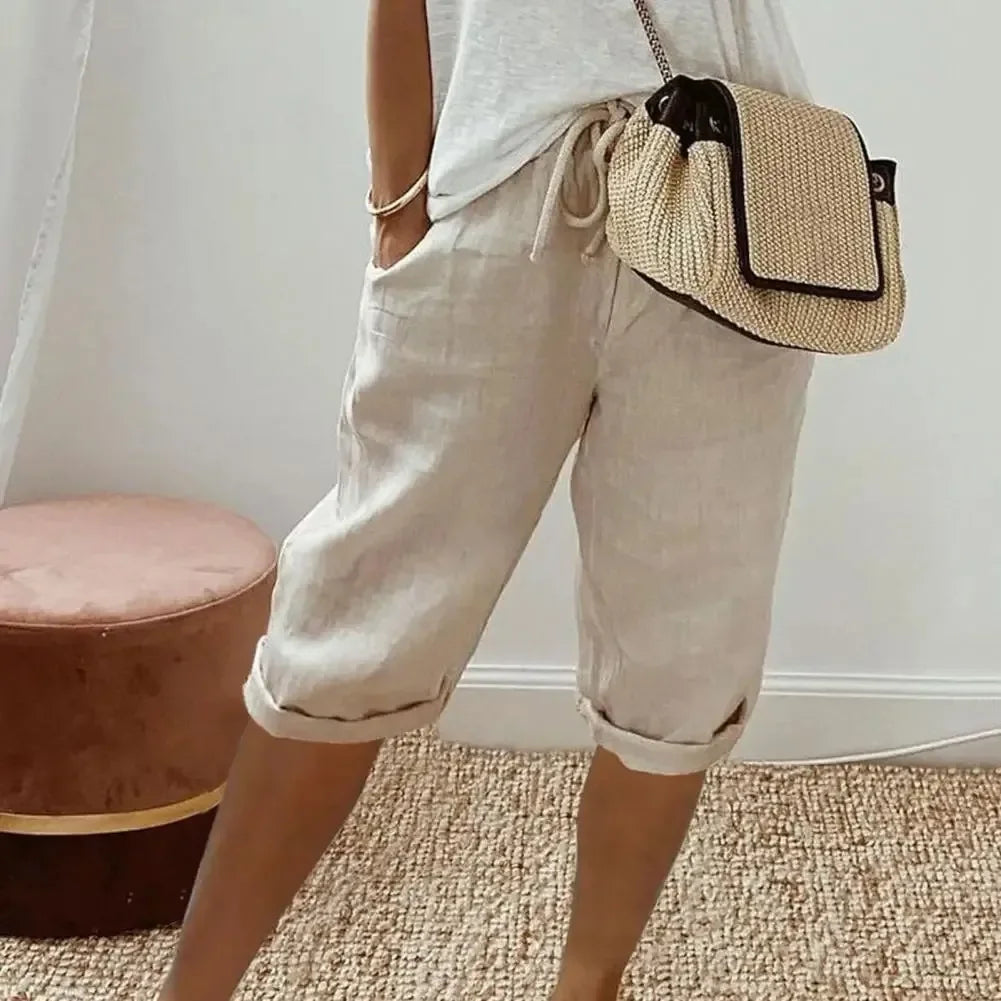 Levana™ Cotton Linen Shorts with an Adjustable Waistband