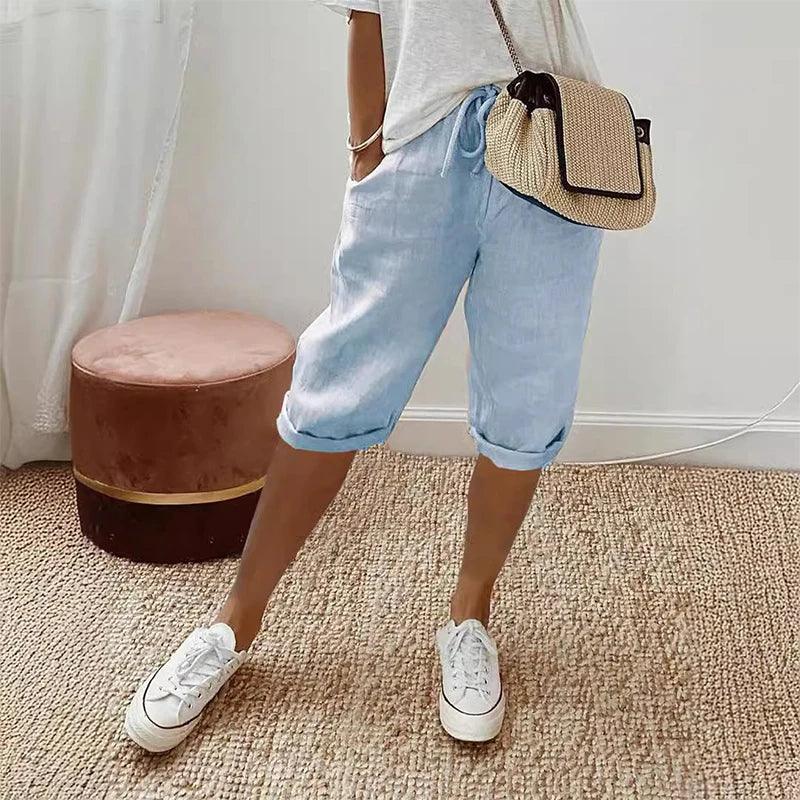 Levana™ Cotton Linen Shorts with an Adjustable Waistband