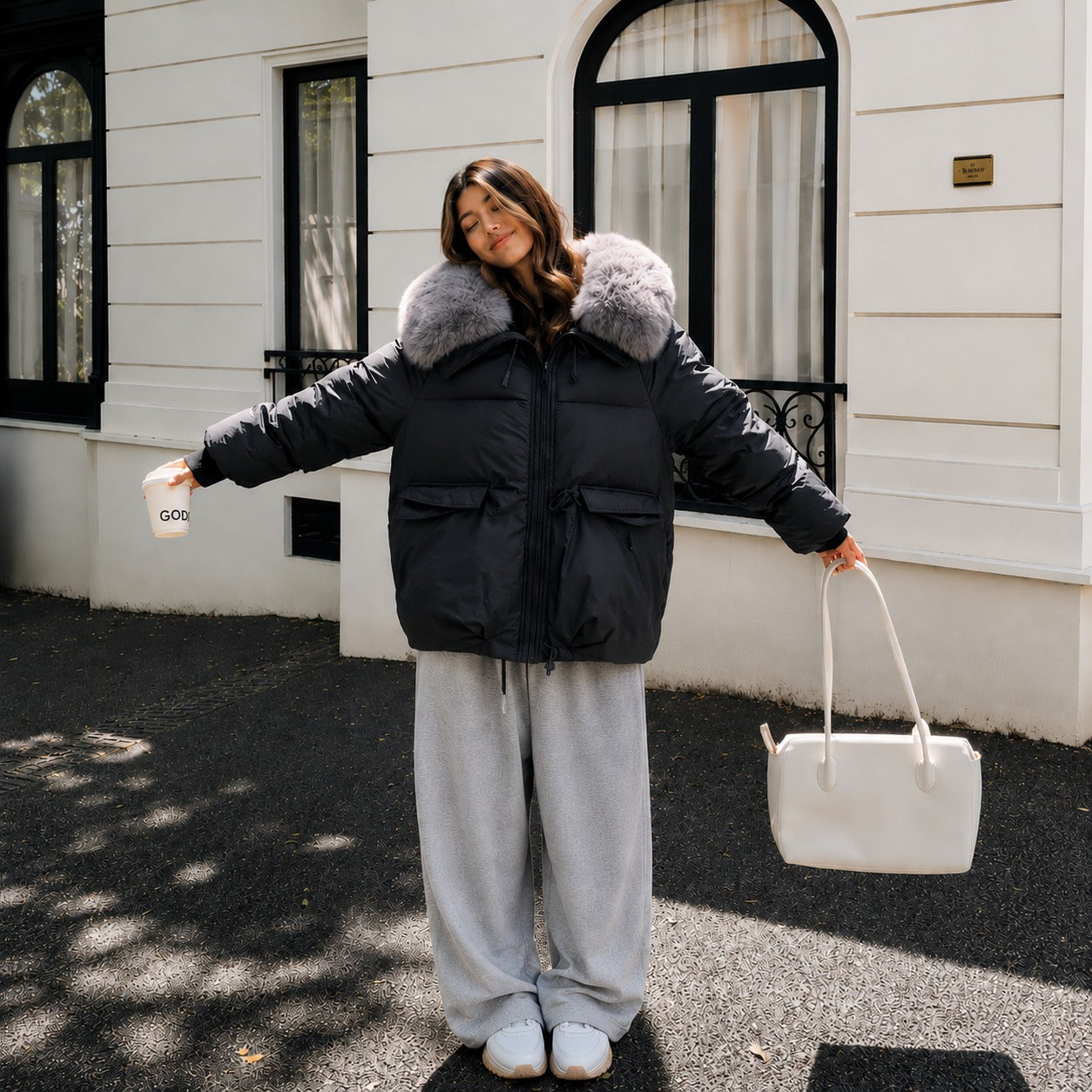 Dorenne™ Premium Puffer Coat with a Faux Fur Collar and Ribbed Cuffs