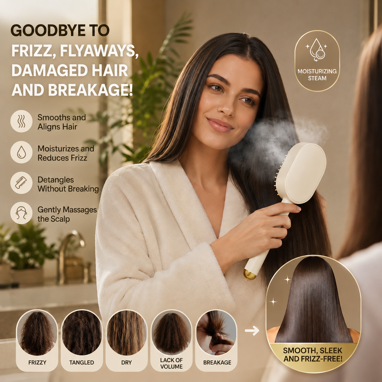 3-in-1 Electric Hair Brush – Reduces Frizz, Smooths and Massages Without Damaging Hair