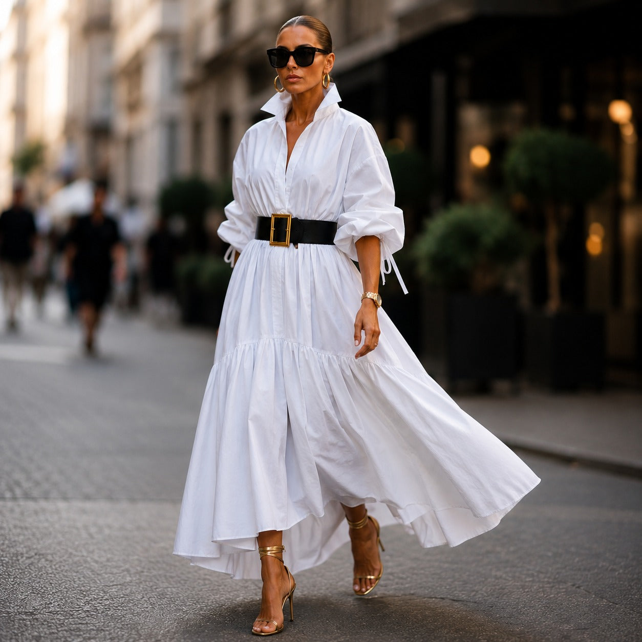 Elowen™ Dress with Collared Neckline, Wide Sleeves and Flowy Silhouette