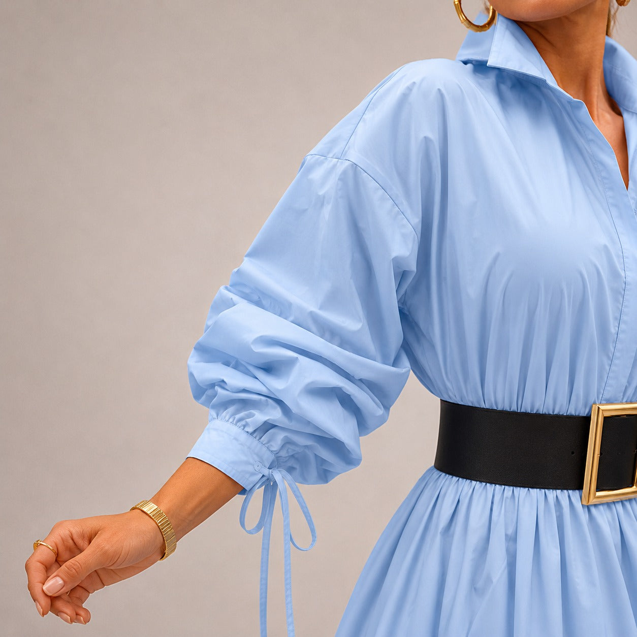 Elowen™ Dress with Collared Neckline, Wide Sleeves and Flowy Silhouette