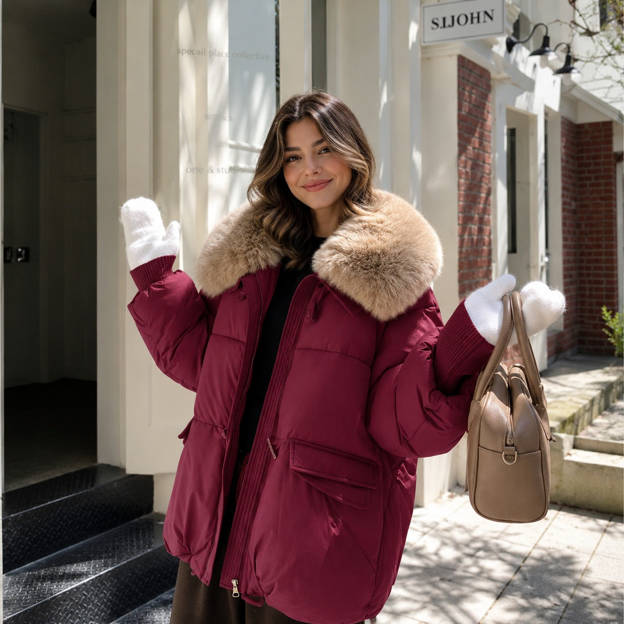 Dorenne™ Premium Puffer Coat with a Faux Fur Collar and Ribbed Cuffs