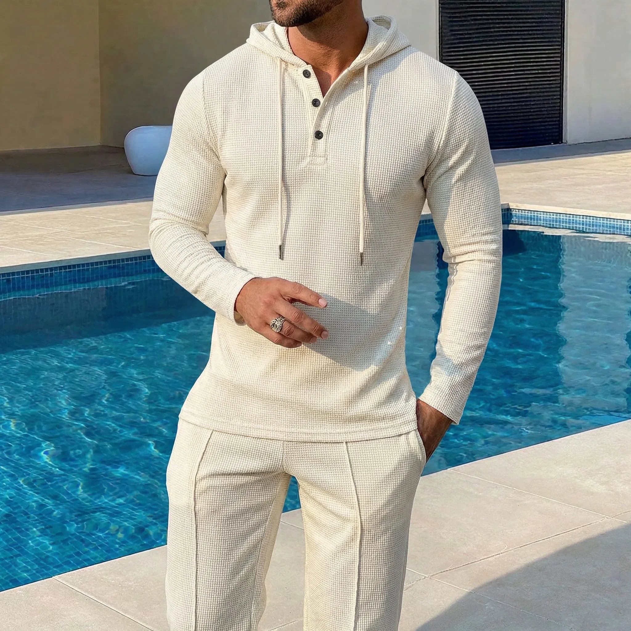 Manchester™ Textured Cotton Hoodie and Slim Pants Set