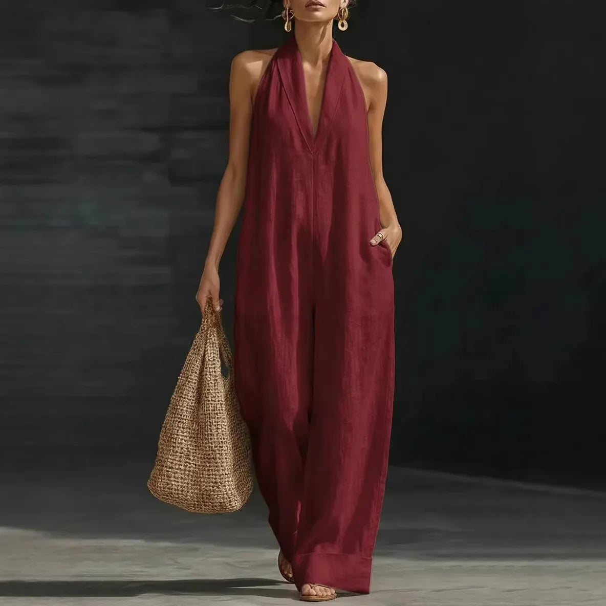 Jumpsuit Eliora™ with Halter Neck, Wide-Leg Fit and Side Pockets