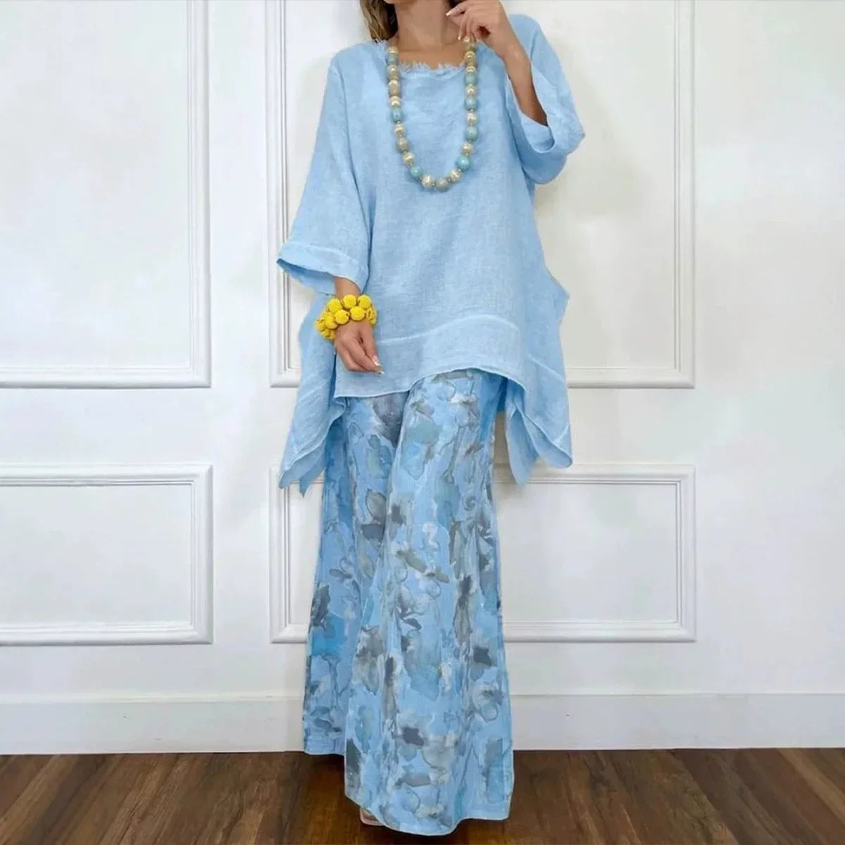 Amara™ Cotton-Linen Set with Oversized Top and Palazzo Pants