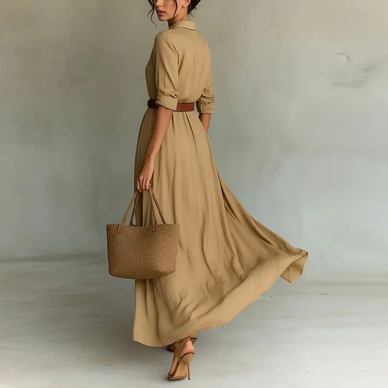 Marenza™ Dress with Shirt Collar, Matching Belt and Maxi Silhouette