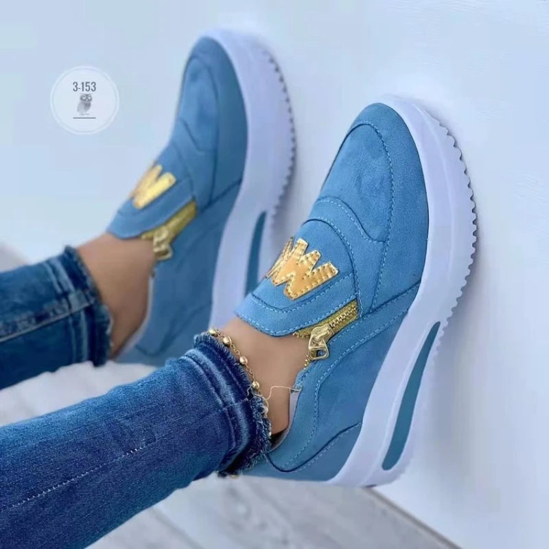 Zarelli™ Slip-On Sneakers with Quilted Panels, Metallic Side Zipper, and Gold-Tone Detail