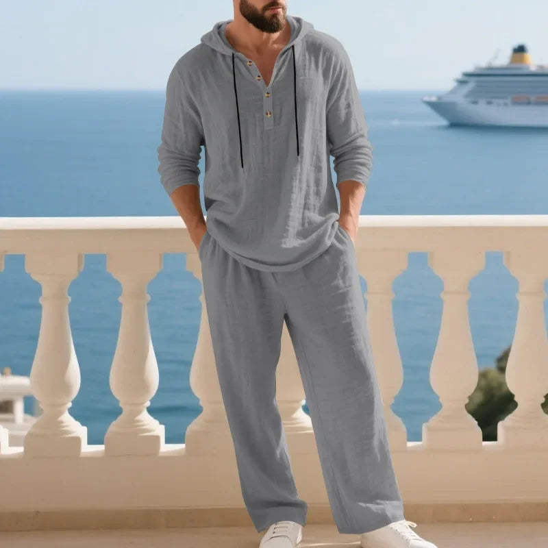 Julian™ Cotton-Linen Set with Long-Sleeve Hooded Top