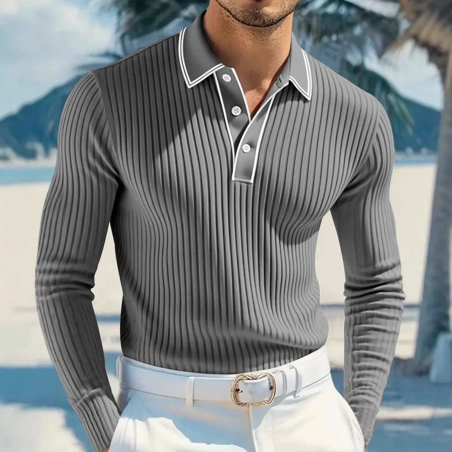 Castellan™ Long-Sleeve Polo Shirt with Contrast Collar and Premium Finish
