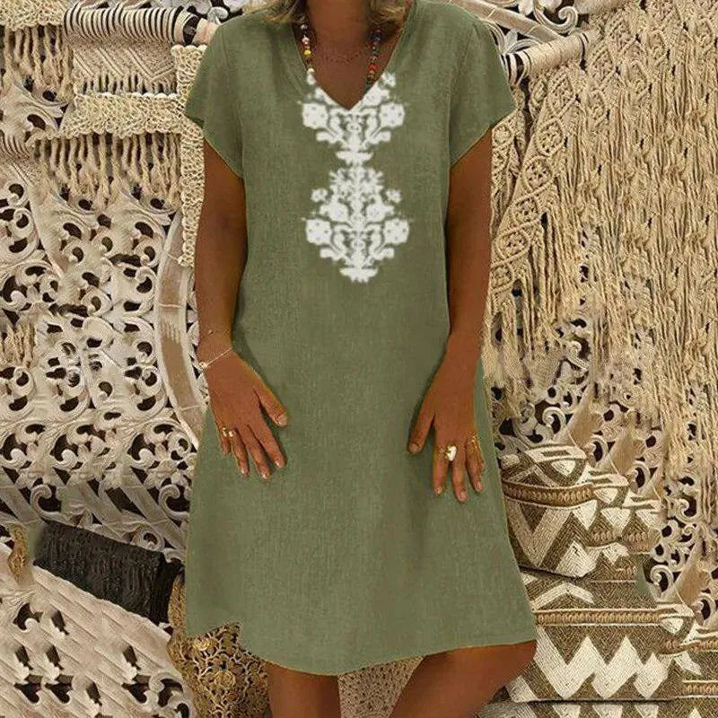Zarelle™ Cotton Midi Dress with Ornamental Print and Relaxed Fit / Refreshing Sophistication That Flatters Your Figure in Style
