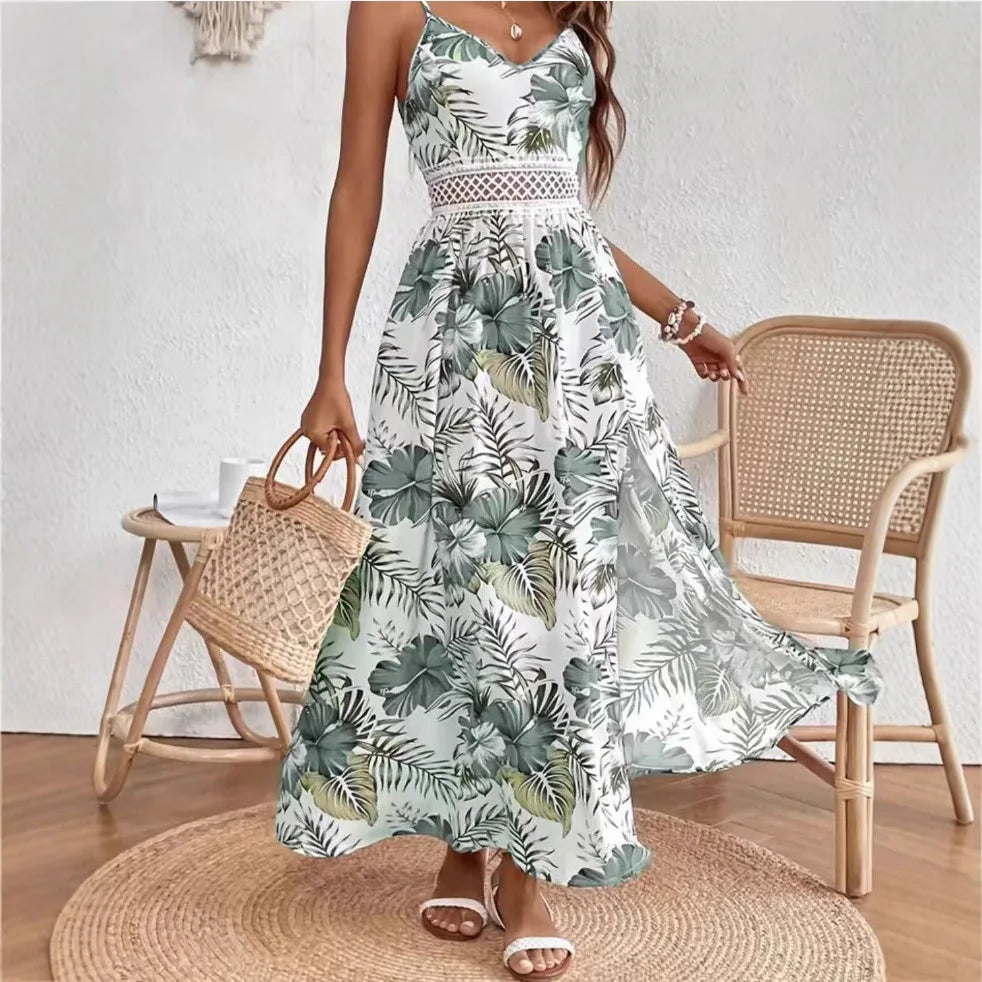 Garden™ Maxi Dress With Lace Waist And Elegant Side Slit