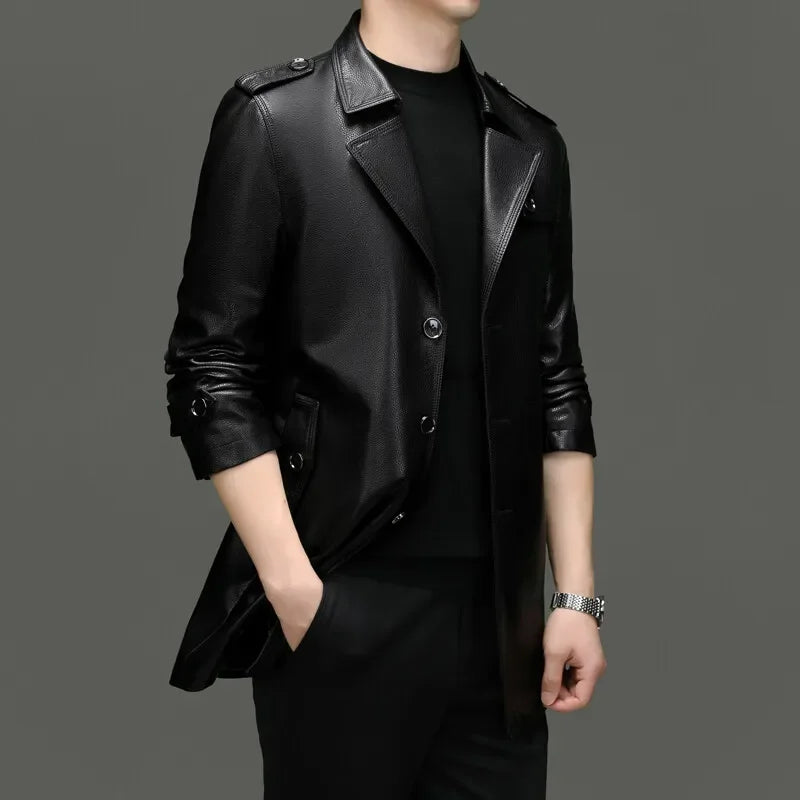 Veltraz™ Coat in Premium Leather and Modern Elegance