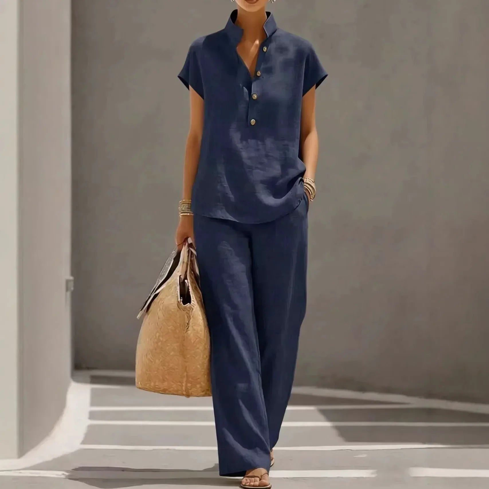 Marelisse™ Cotton Linen Set With Relaxed Blouse and Flowing Wide-Leg Pants