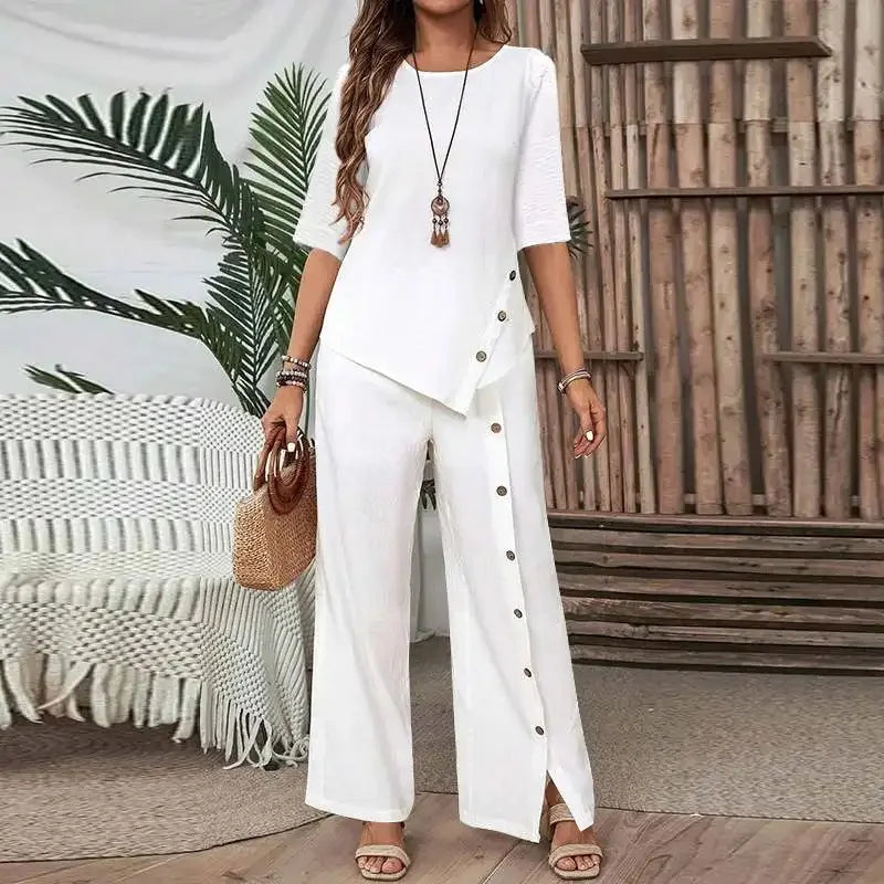 Celinor™ Set With Flowing Blouse and Wide-Leg Pants