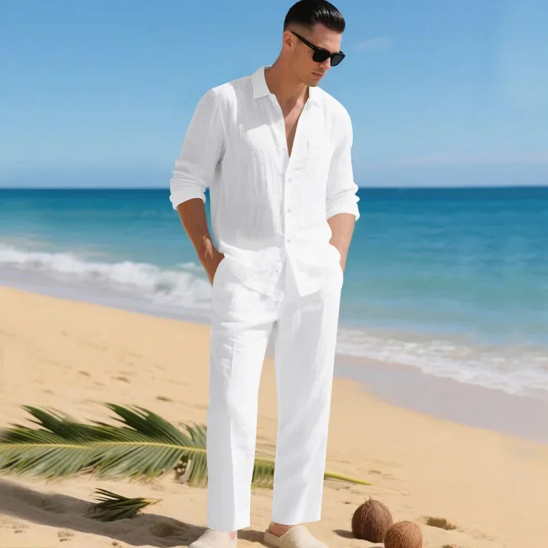 Luca™ Cotton-Linen Set with Button-Up Shirt