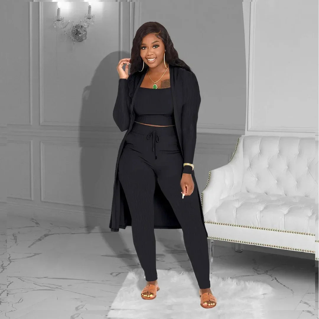 Velmira™ Set with a Cropped Top, Fitted Pants, and a Flowy Cardigan