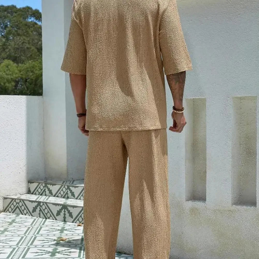 Helsinki™ Textured Viscose Set with Polo Collar and Old Money Aesthetic