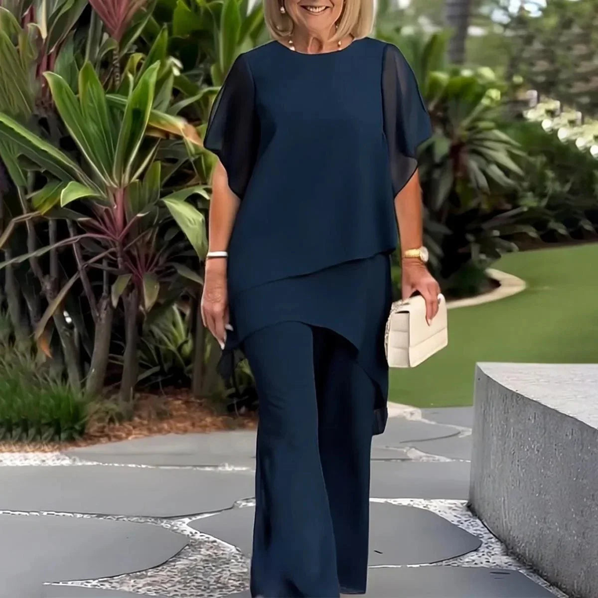 Giorgia™ Set Layered Overlay Blouse and Minimalist Pants