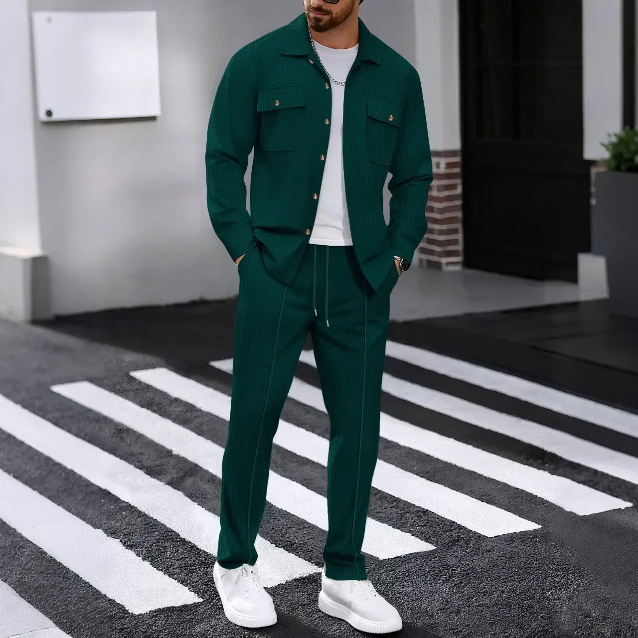 Erik™ Premium Textured Knit Set with Button-Up Shirt