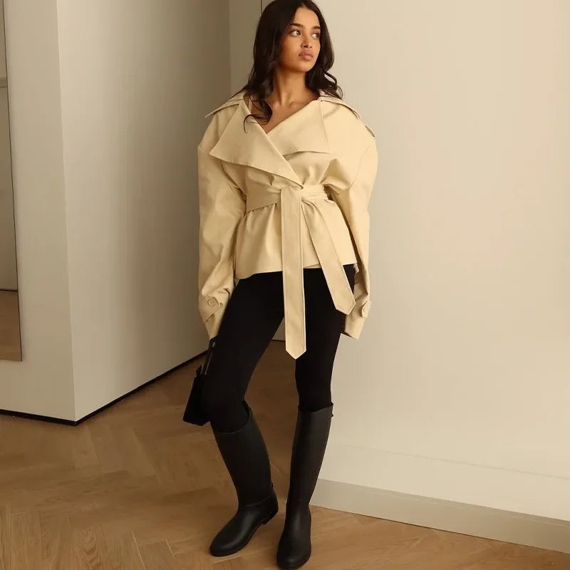 Bellecourt™ Cropped Trench Coat With Tailored Waist Fit
