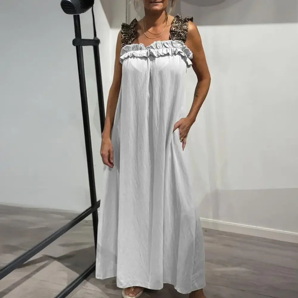 Naples™ Maxi Dress in Lightweight Viscose with Leopard-Print Straps and a Relaxed Fit