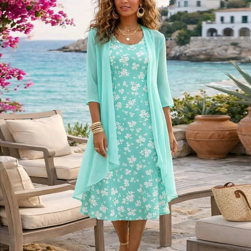 Lorenza™ Floral Dress Set With Lightweight Cardigan