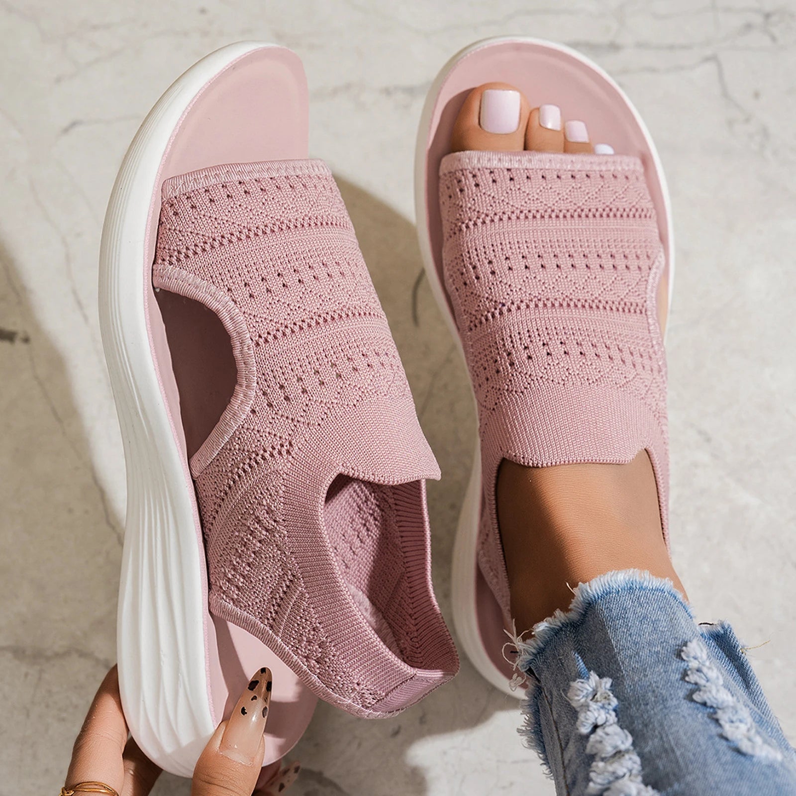 Nuvia™ Platform Sport Sandals With Open-Knit Upper And Side Cutout