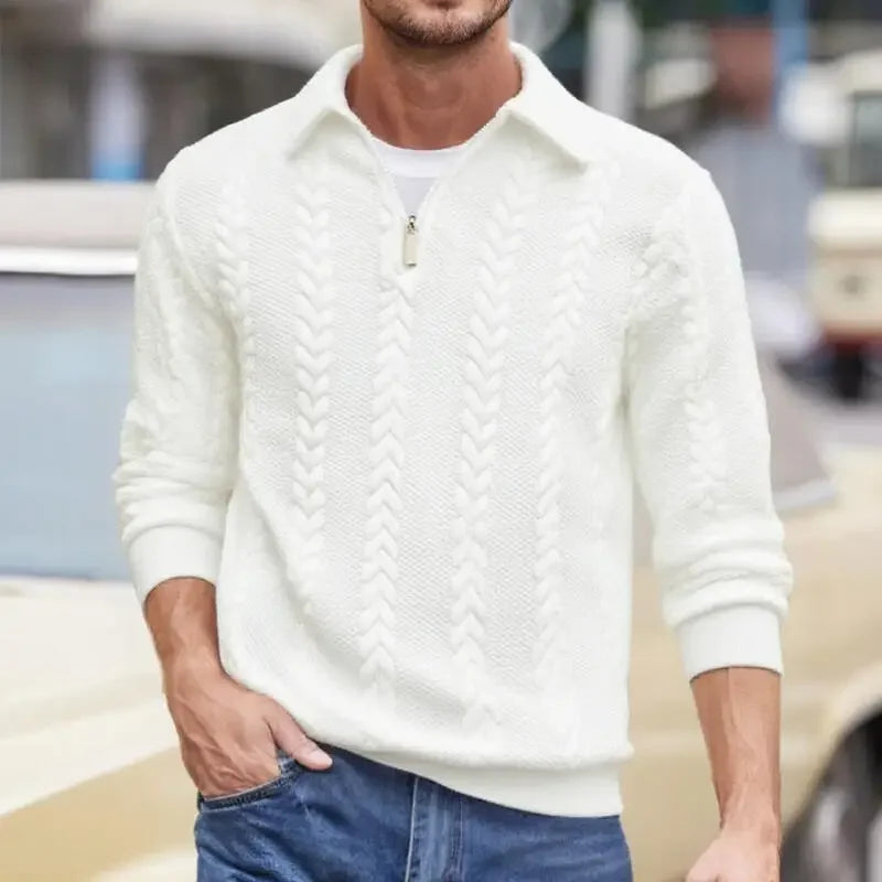 Carlisle™ Sweater in Premium Cable-Knit with Polo Collar and Metal Zipper