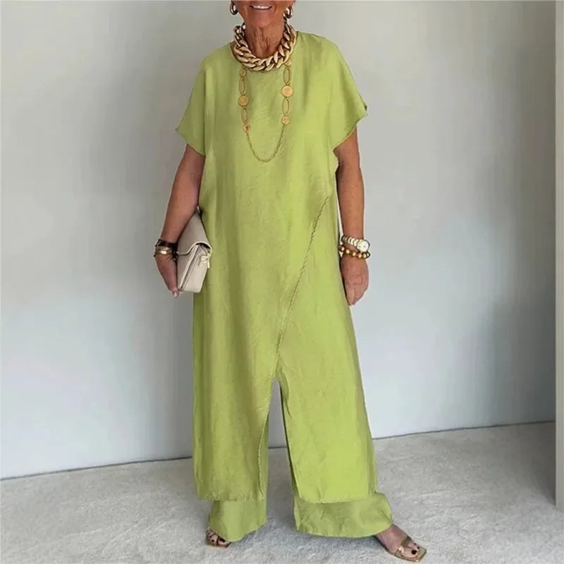 Aurenya™ Set With Asymmetrical Tunic and Flowing Wide-Leg Pants