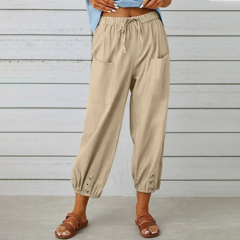 Kobe™ Cotton-Linen Pants with Front Pockets and Adjustable Drawstring