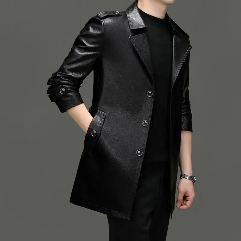 Veltraz™ Coat in Premium Leather and Modern Elegance