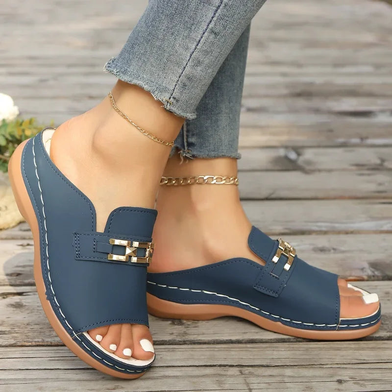 Nivelle™ Sandal with Mule Design and Elegant Metallic Accents