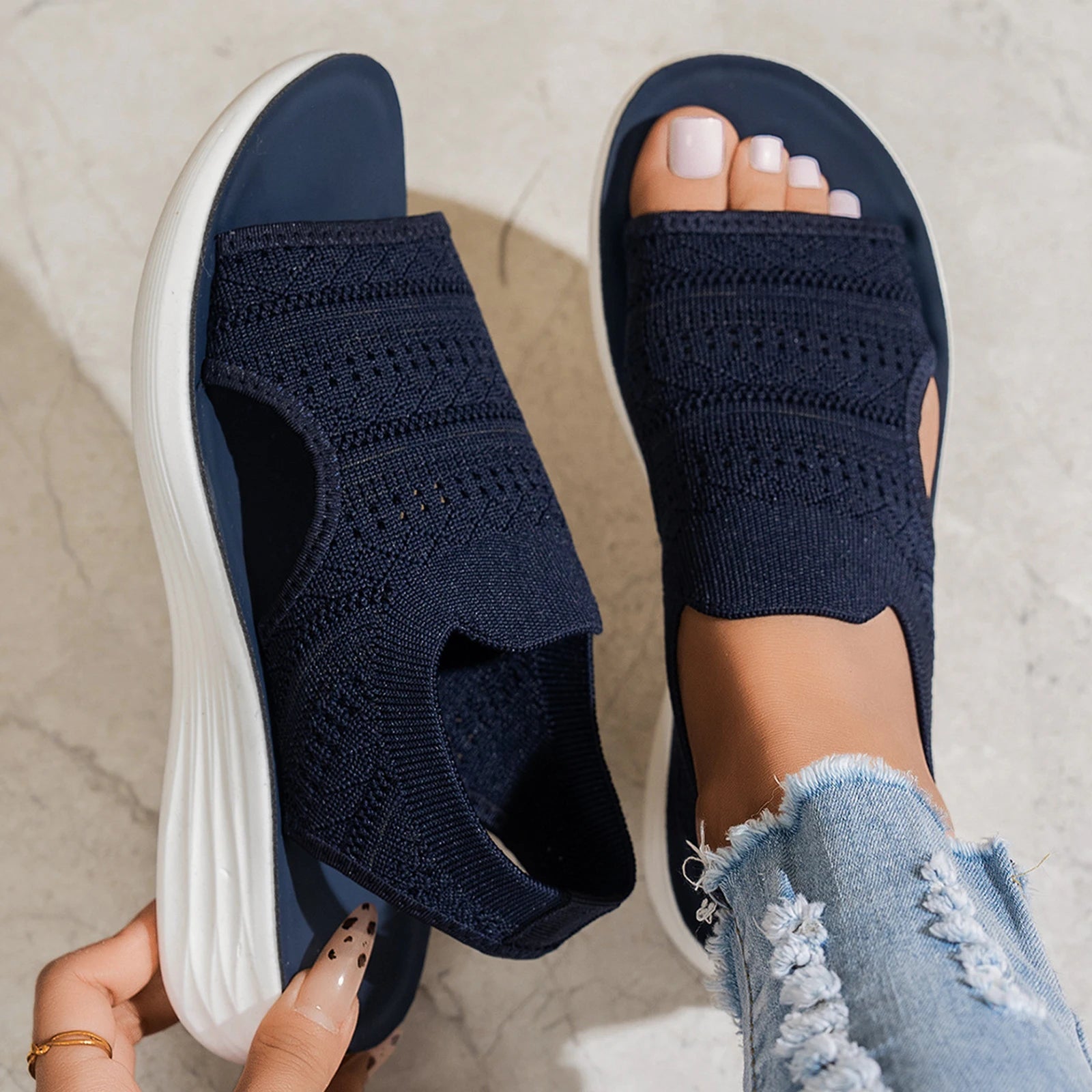 Nuvia™ Platform Sport Sandals With Open-Knit Upper And Side Cutout
